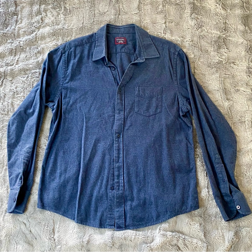 UNTUCKit Dark Blue Flannel Button Down Shirt